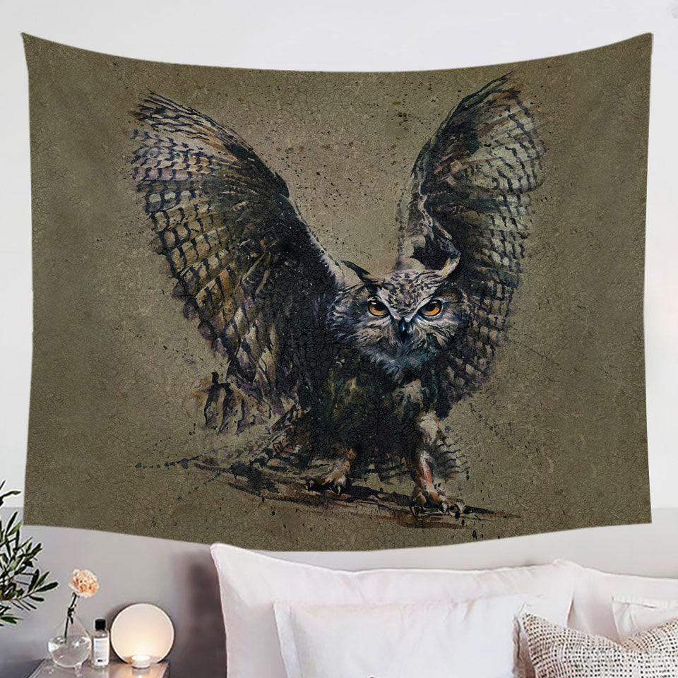 Cool Art Wall Decor Tapestry with Owl Painted on Concrete
