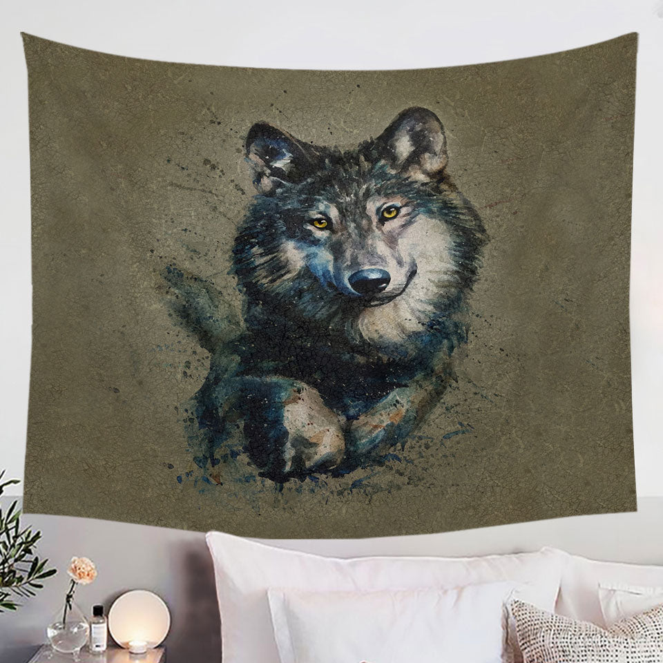 Cool Art Wall Decor Tapestry with Wolf Painted on Concrete