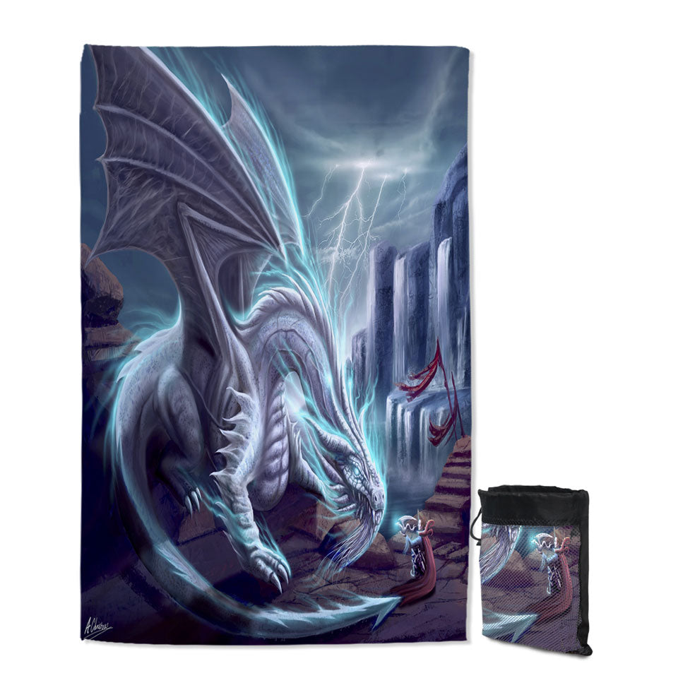 Cool Art White Lighting Dragon Swims Towel
