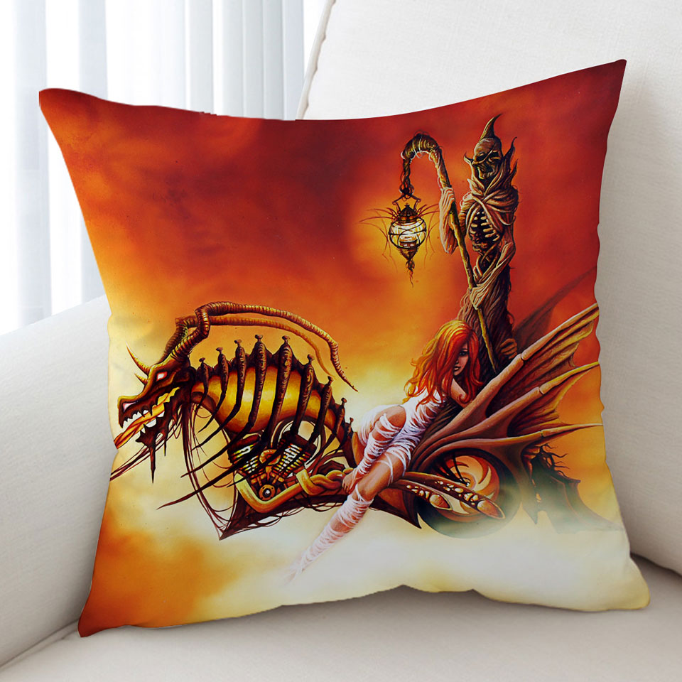 Cool Art the Death Ferryman Dragon Motorcycle and Girl Cushion Covers