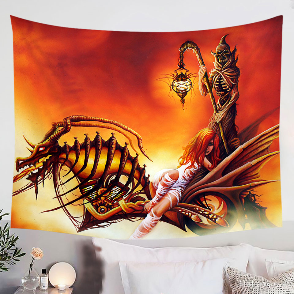 Cool-Art-the-Death-Ferryman-Dragon-Motorcycle-and-Girl-Tapestry