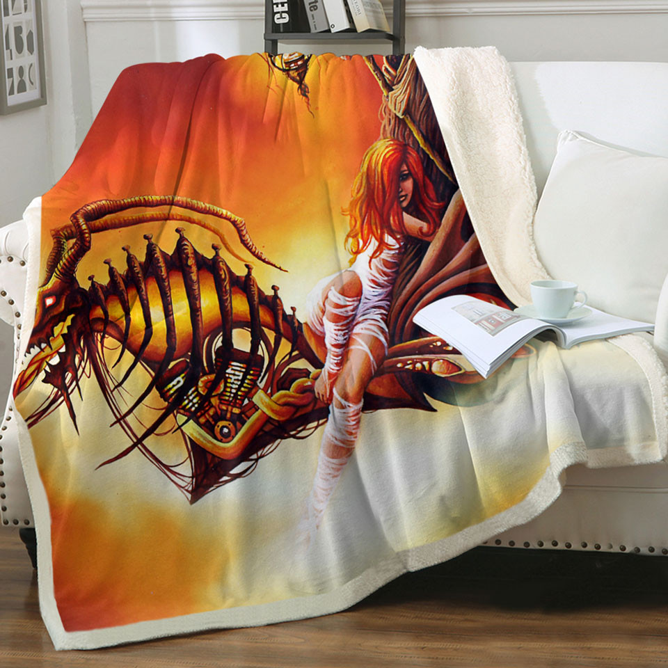 products/Cool-Art-the-Death-Ferryman-Dragon-Motorcycle-and-Girl-Throw-Blanket