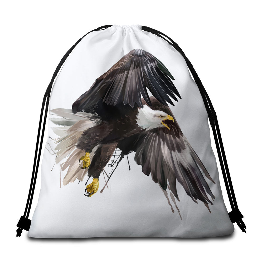 Cool Artistic Beach Towel Bag with Paint Dripping strokes Eagle