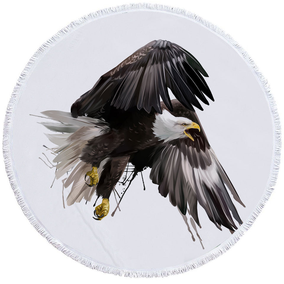 Cool Artistic Round Beach Towel with Paint Dripping strokes Eagle