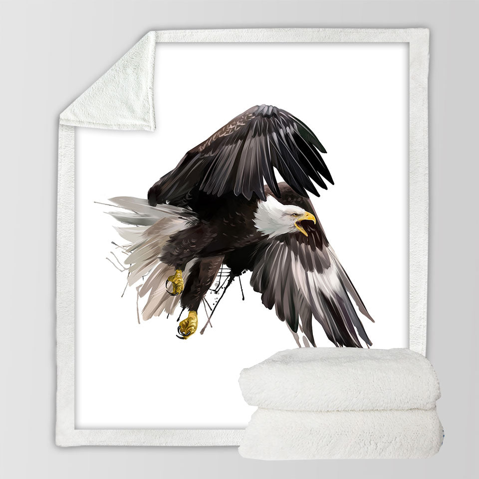 Cool Artistic Sherpa Blanket with Paint Dripping strokes Eagle