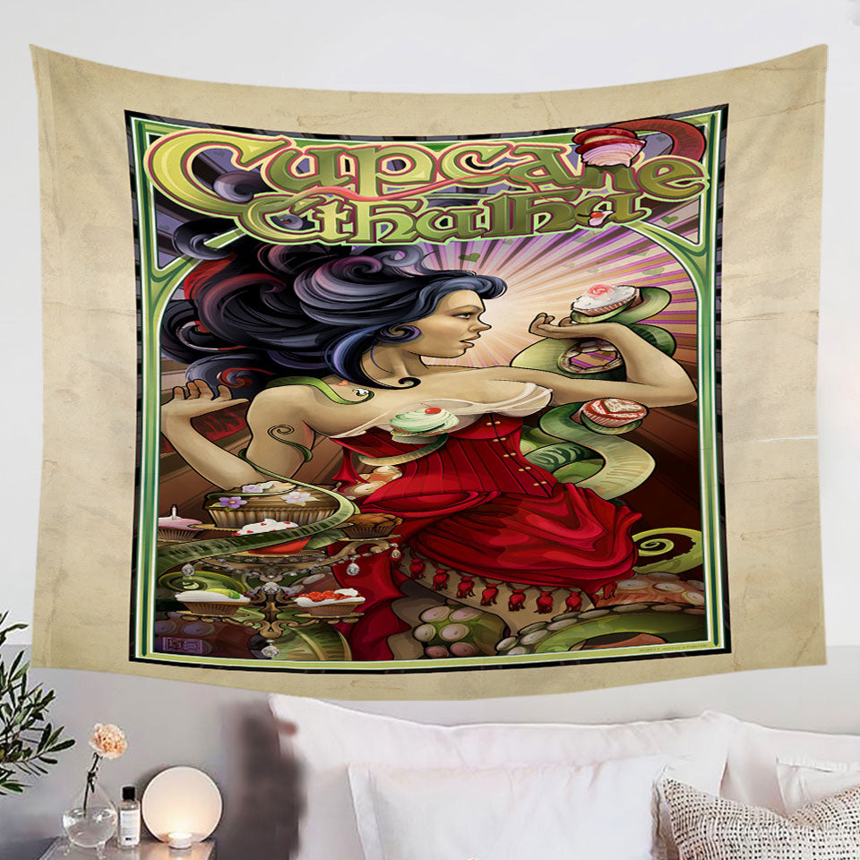 Cool-Artwork-Cupcake-Cthulhu-and-Sexy-Lady-Tapestry-Wall-Decor-for-Guys