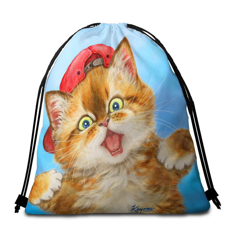 Cool Beach Bags and Towels Cats Boy Ginger Kitten Wearing a Cap Hat