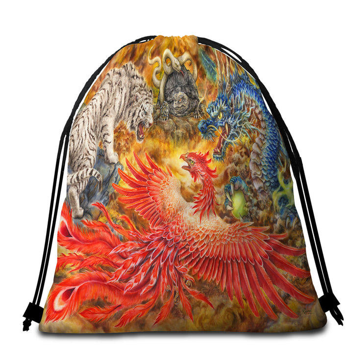 Cool Beach Bags and Towels Fantasy Art Four Heavenly Beasts