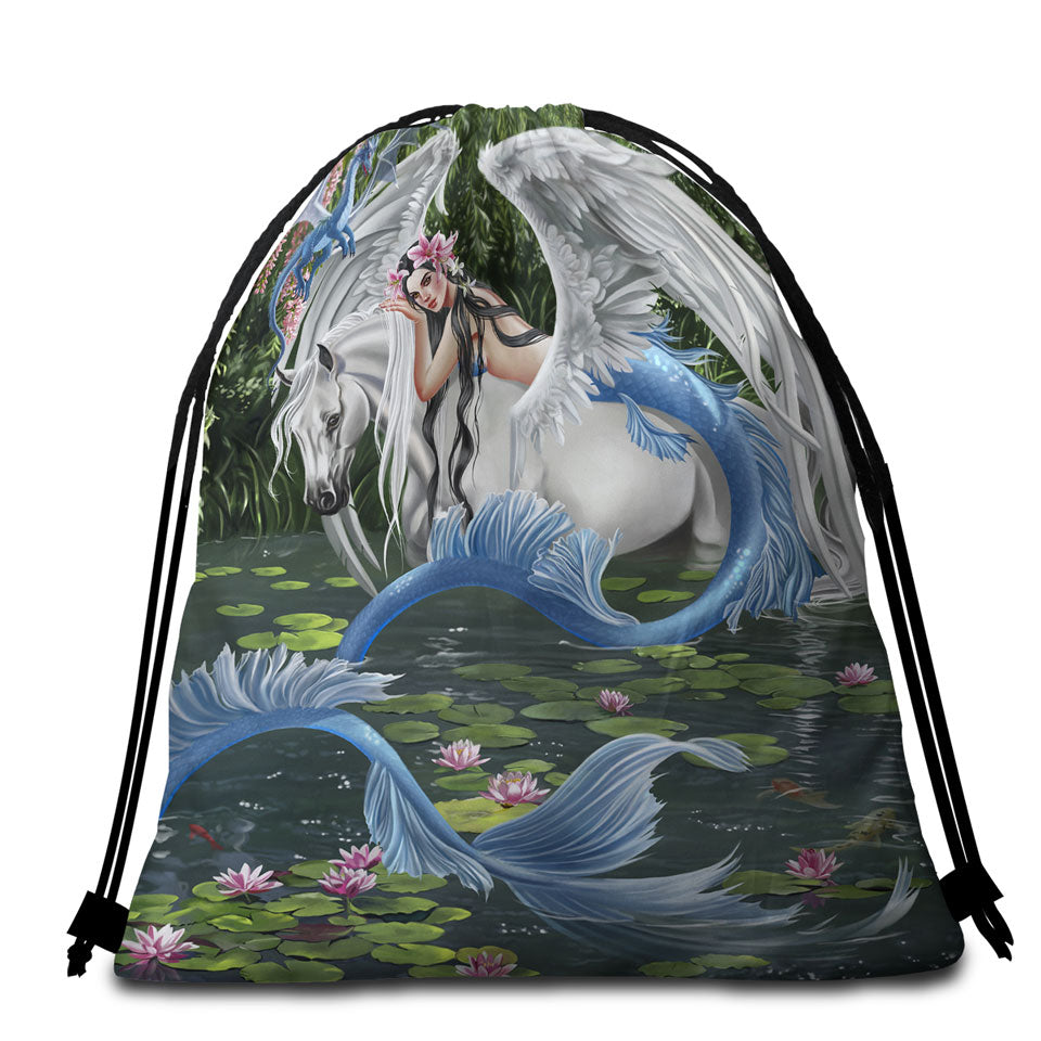 Cool Beach Bags and Towels Fantasy Art Pegasus Mermaid and Dragon