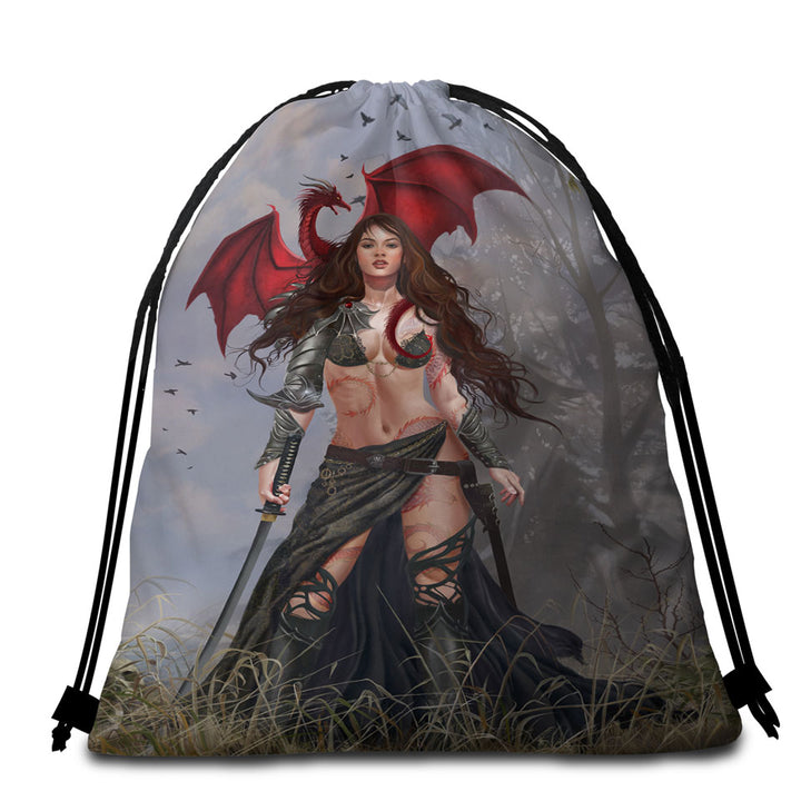 Cool Beach Bags and Towels Fantasy Art Sexy Dragon Warrior Woman