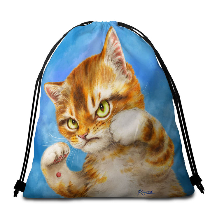 Cool Beach Towel Bags Cat Designs the Fighter Kitten