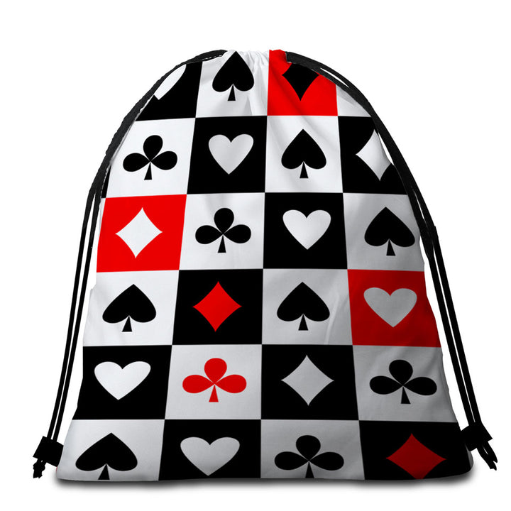 Cool Beach Towel Bags Clubs Diamonds Hearts Spades Cards Symbols
