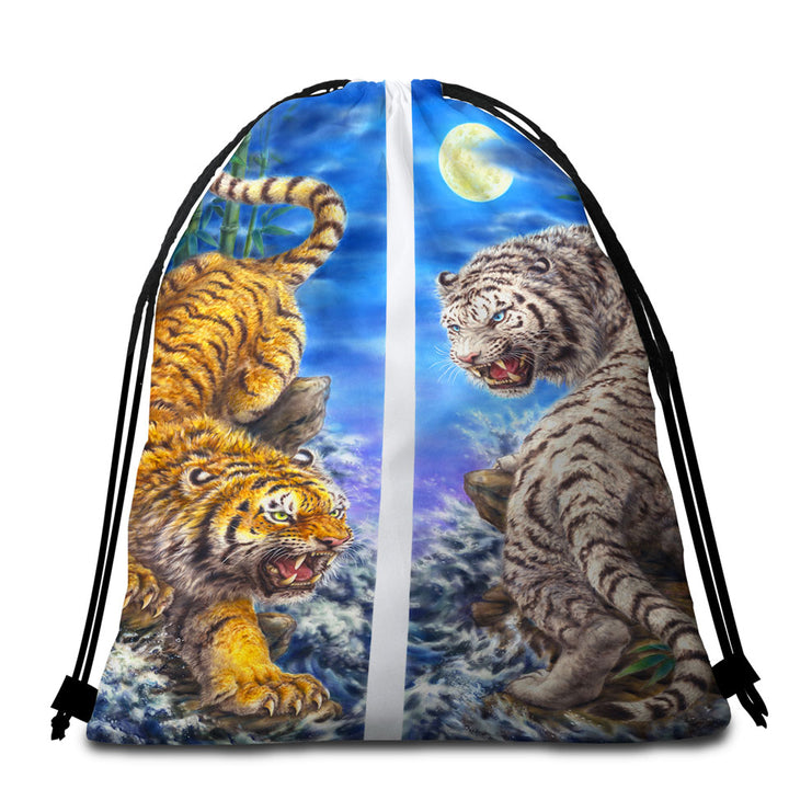 Cool Beach Towel Bags Yin and Yang Orange Tiger vs White Tiger