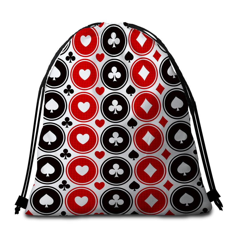 Cool Beach Towel Bags for Guys Clubs Diamonds Hearts Spades Chips