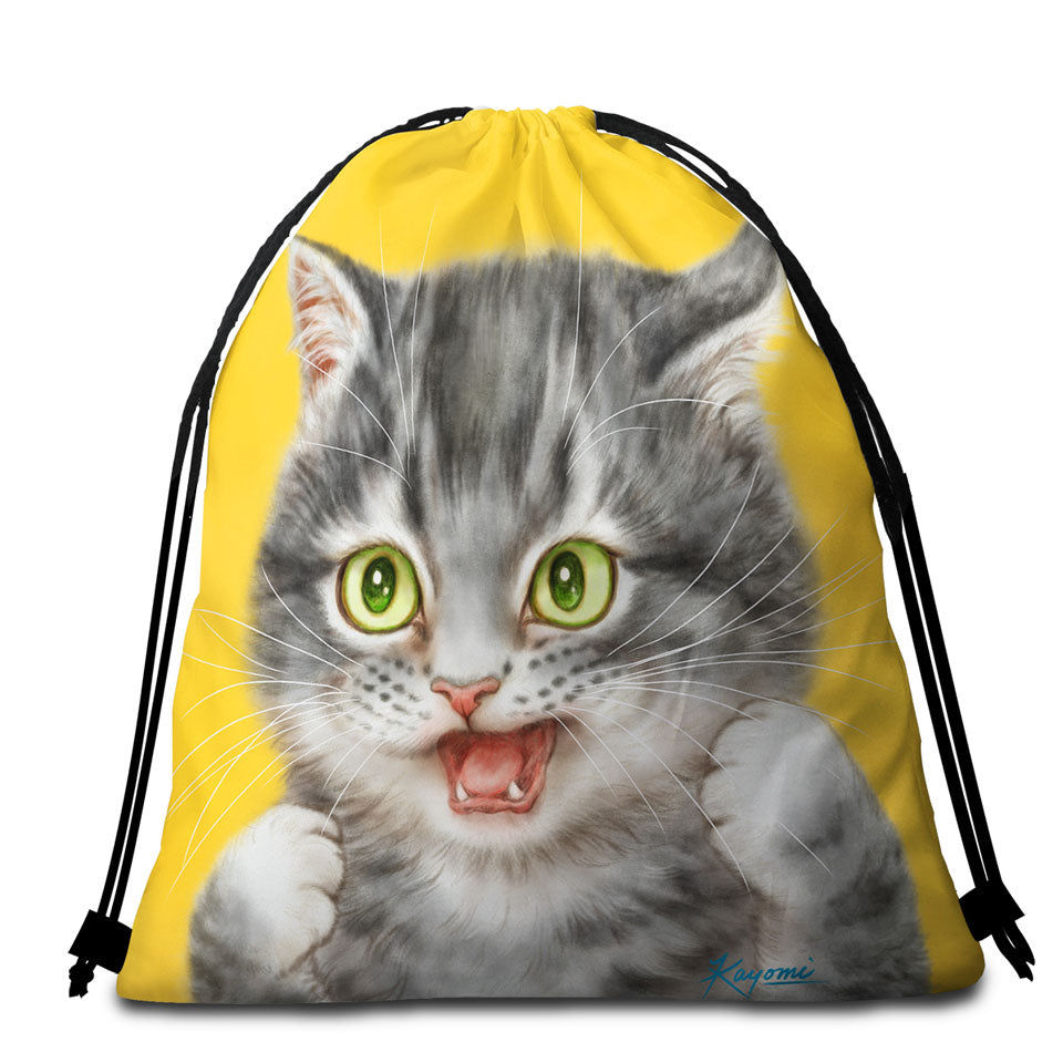Cool Beach Towel Bags with Cats Art Tough Grey Kitten