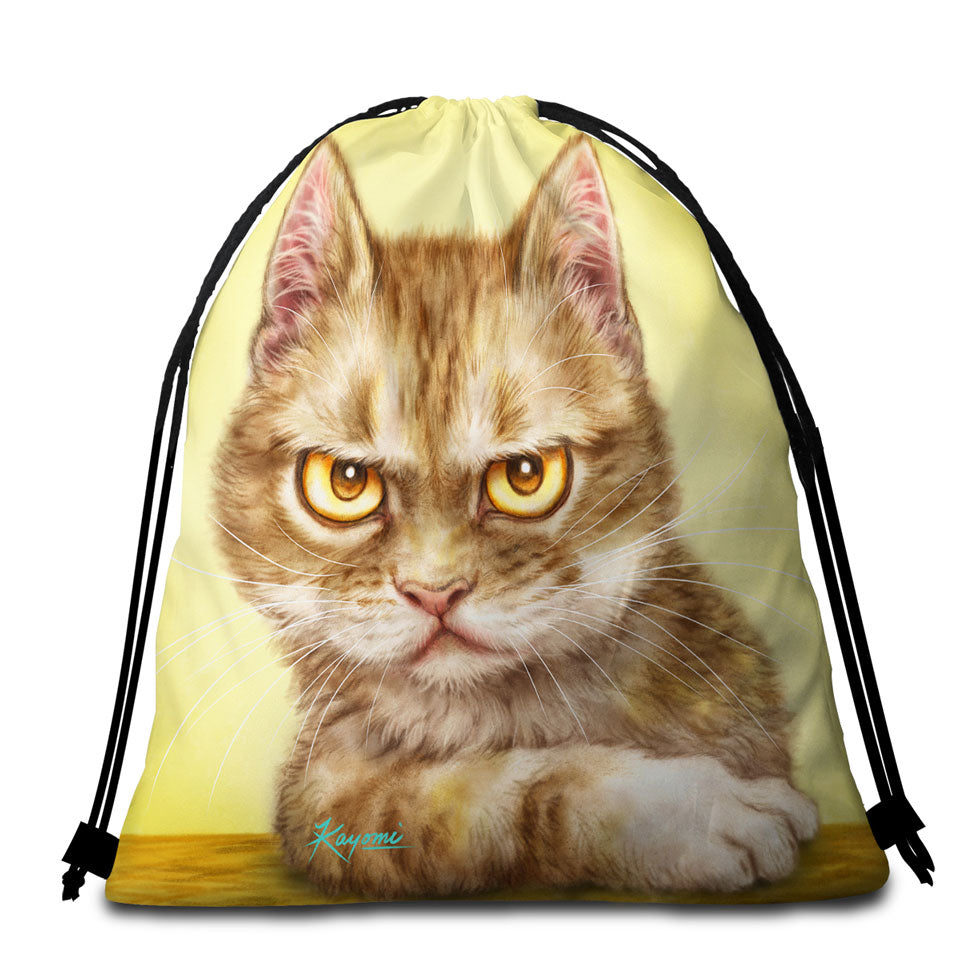 Cool Beach Towel Pack Cats Art Serious Kitten