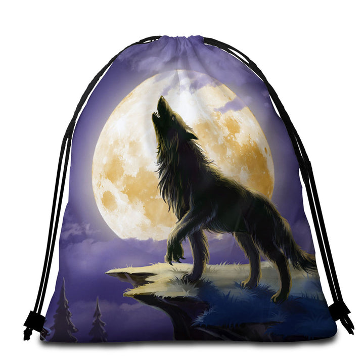 Cool Beach Towel Pack Wolf Howls at a Full Moon