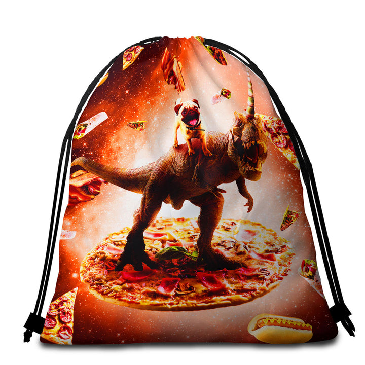 Cool Beach Towel Pack with Crazy Outer Space Pug Riding Dinosaur Unicorn