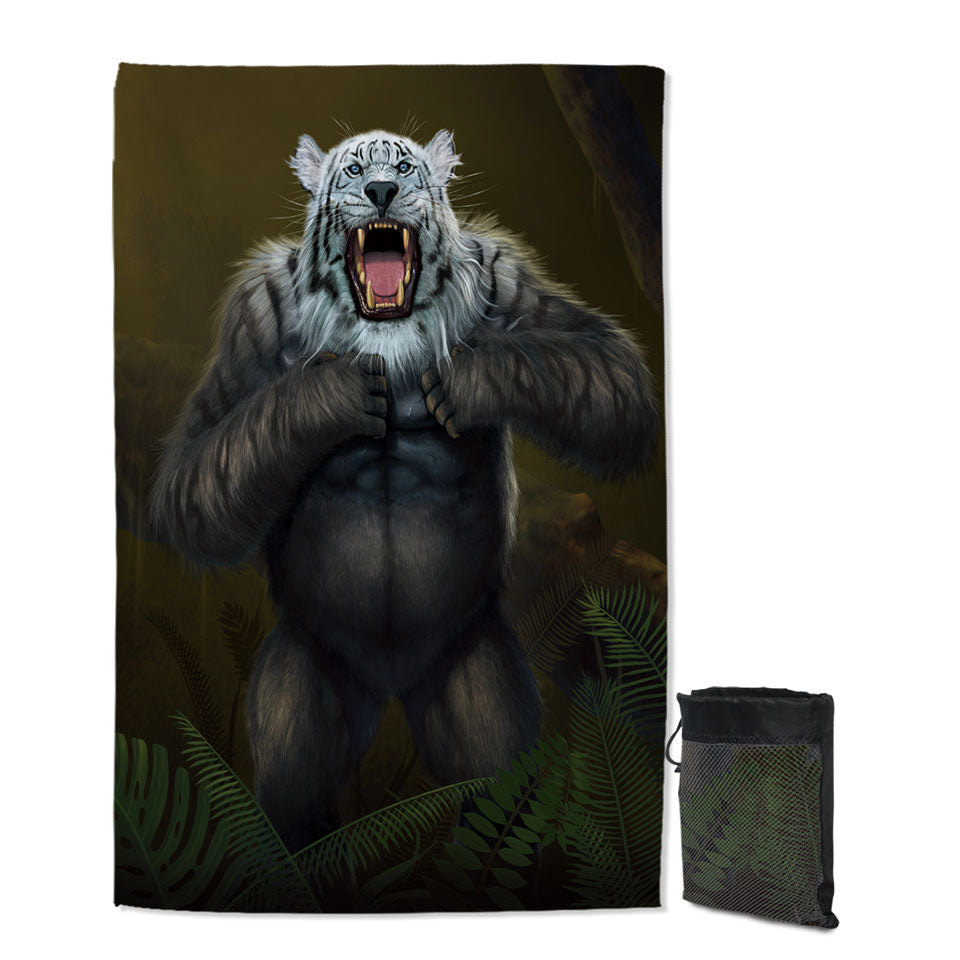 Cool Beach Towels Animal Artwork Tigerilla Gorilla vs White Tiger Lightweight Quick Dry Towel