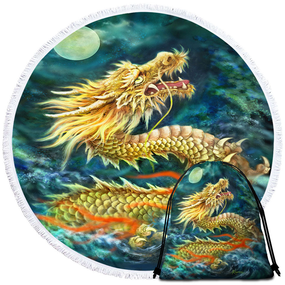 Cool Beach Towels Art Full Moon Ocean Storm Chinese Dragon