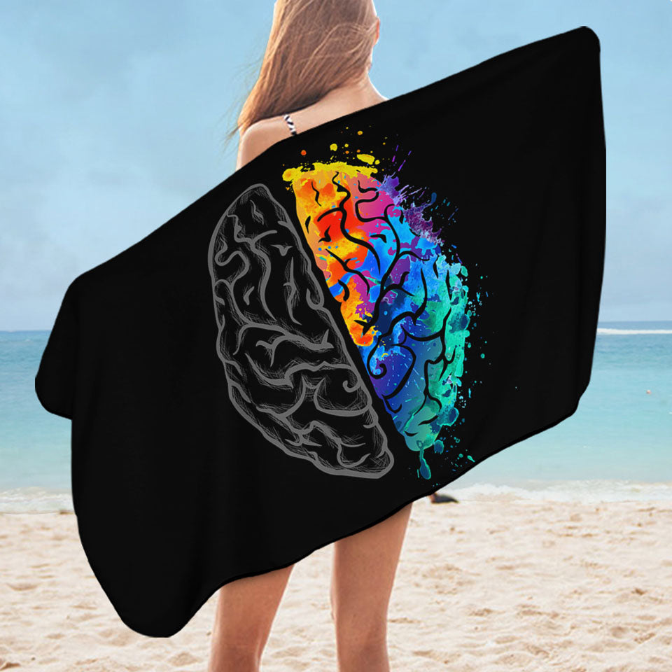 Cool Beach Towels Artistic Colorful and Grey Human Brain