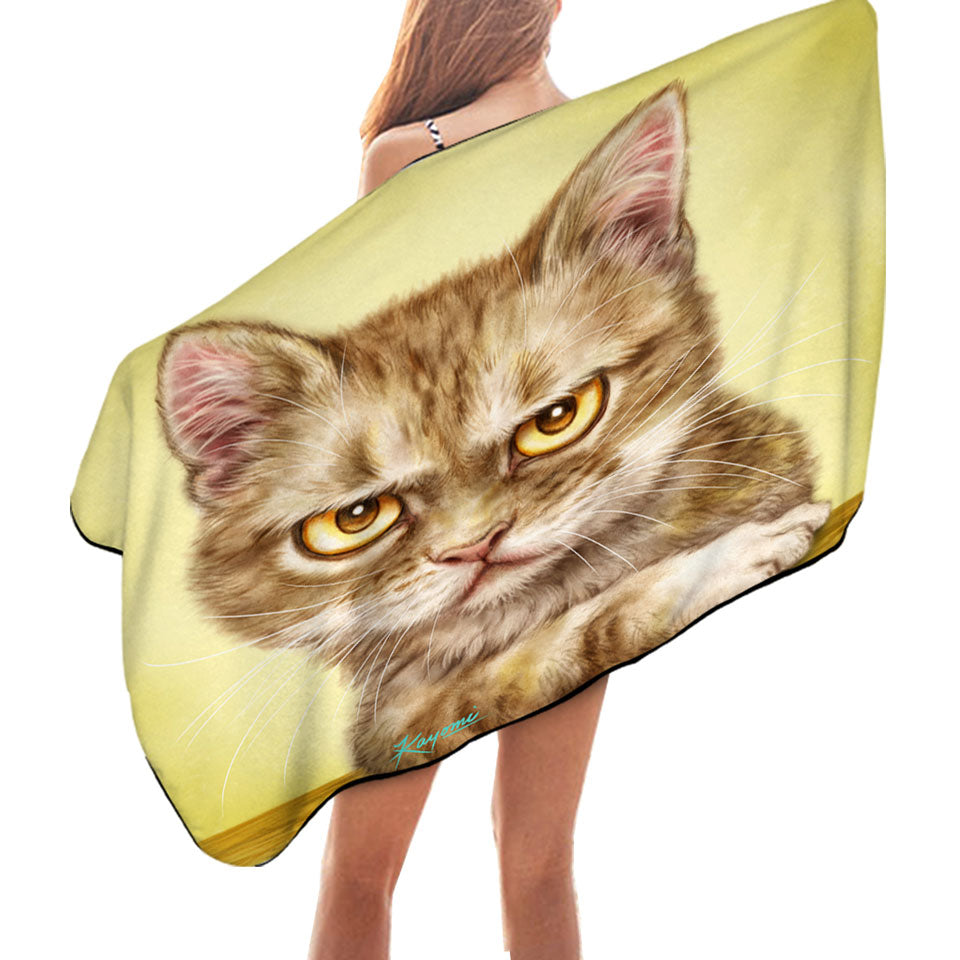 Cool Beach Towels Cats Art Serious Kitten