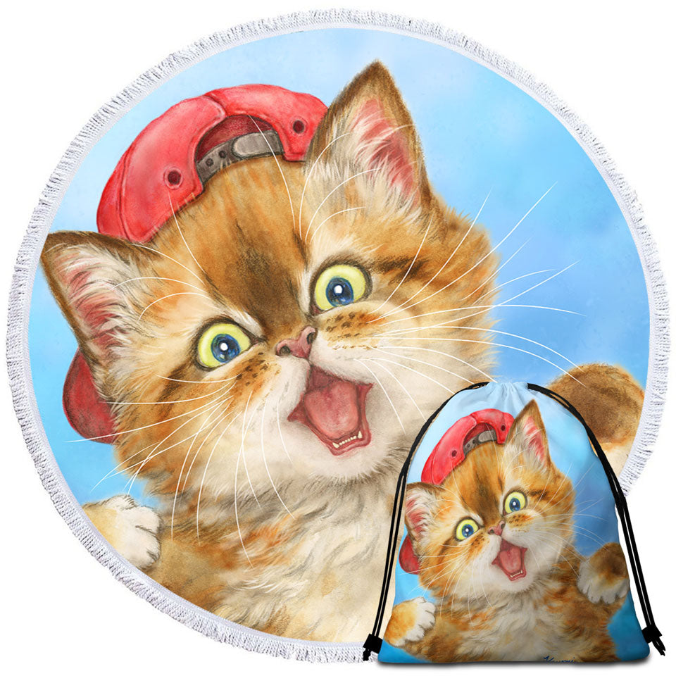 Cool Beach Towels Cats Boy Ginger Kitten Wearing a Cap Hat