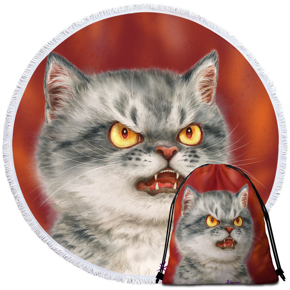 Cool Beach Towels Cats Designs Angry Furious Kitten