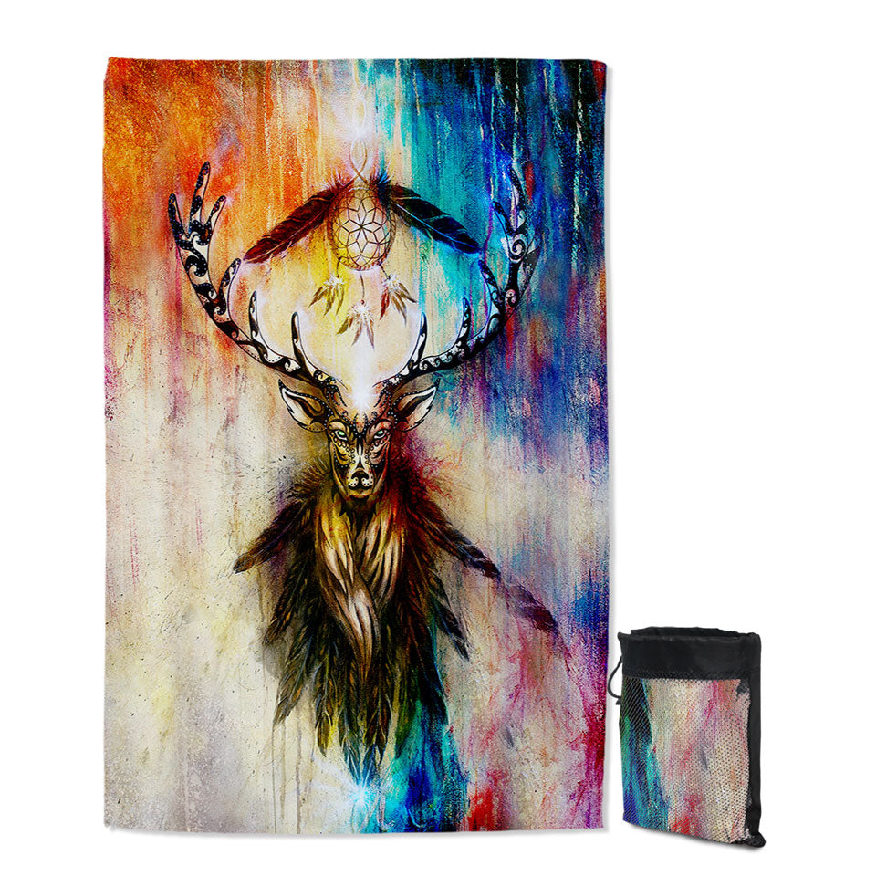 Cool Beach Towels Colorful Native Deer Painting