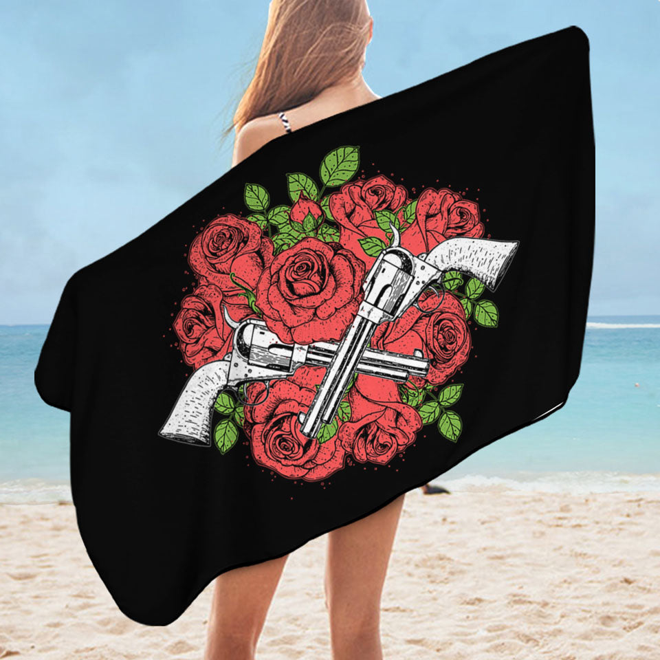 Cool Beach Towels Drawing of Guns and Roses