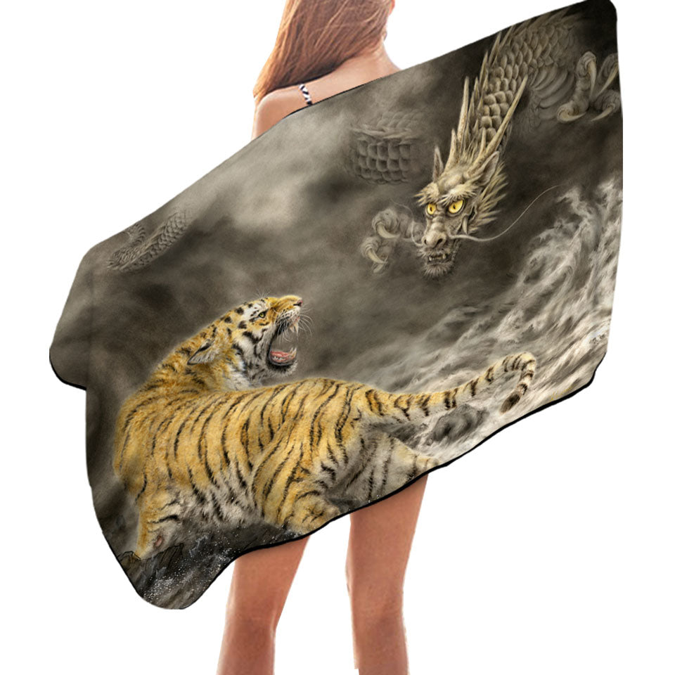Cool Beach Towels Fantasy Art Dragon vs Tiger Pool Towels