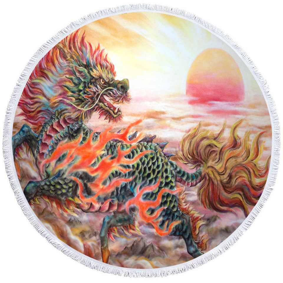 Cool Beach Towels Fantasy Art Sun Fire Kirin