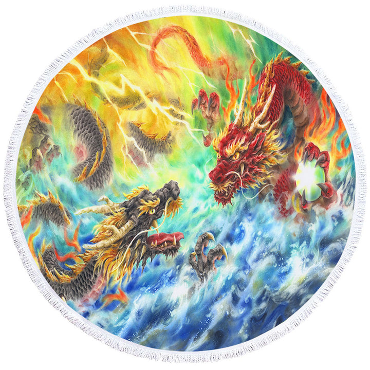 Cool Beach Towels Fantasy Fire vs Water Encountering Dragons