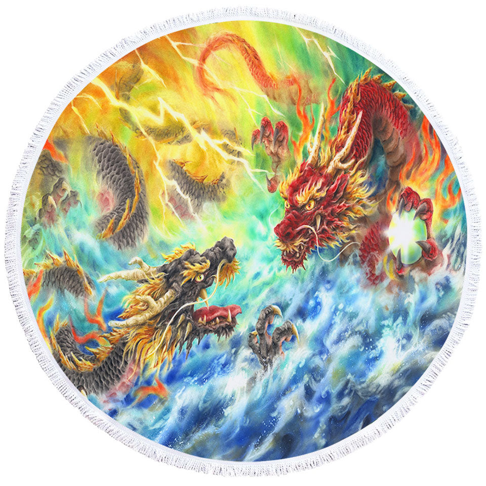Cool Beach Towels Fantasy Fire vs Water Encountering Dragons