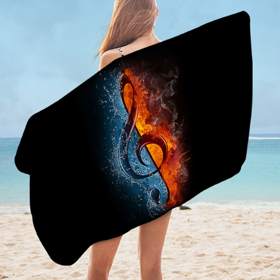 Cool Beach Towels Fire Vs Water Treble Clef Music Note