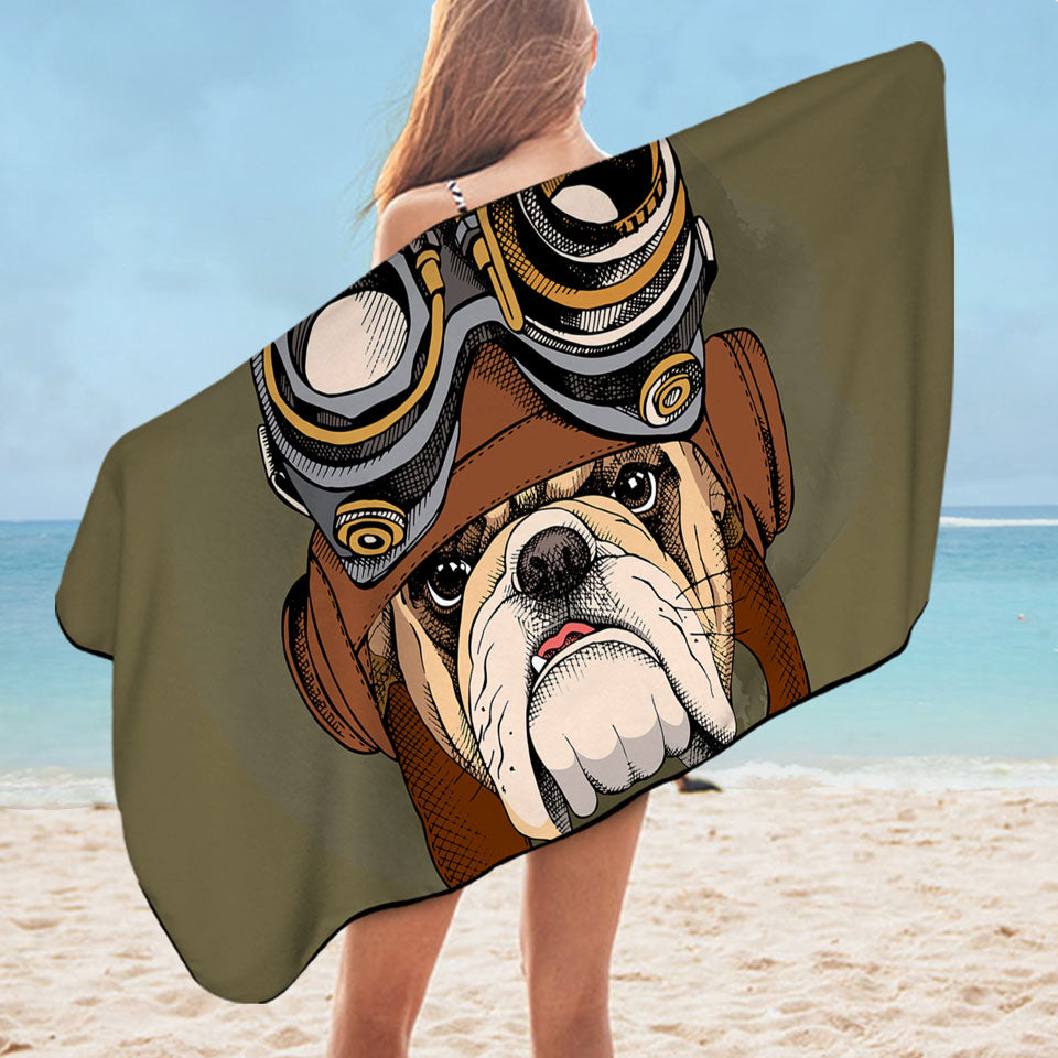 Cool Beach Towels Pilot Bulldog Microfiber Beach Towel