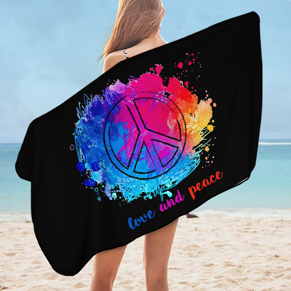 Cool Beach Towels Reddish Blue Love and Peace