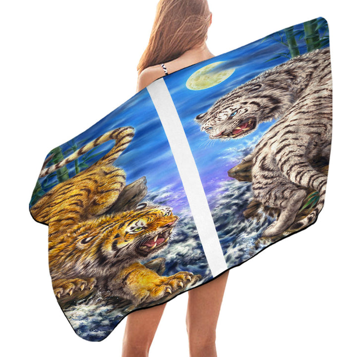 Cool Beach Towels Yin and Yang Orange Tiger vs White Tiger Pool Towels