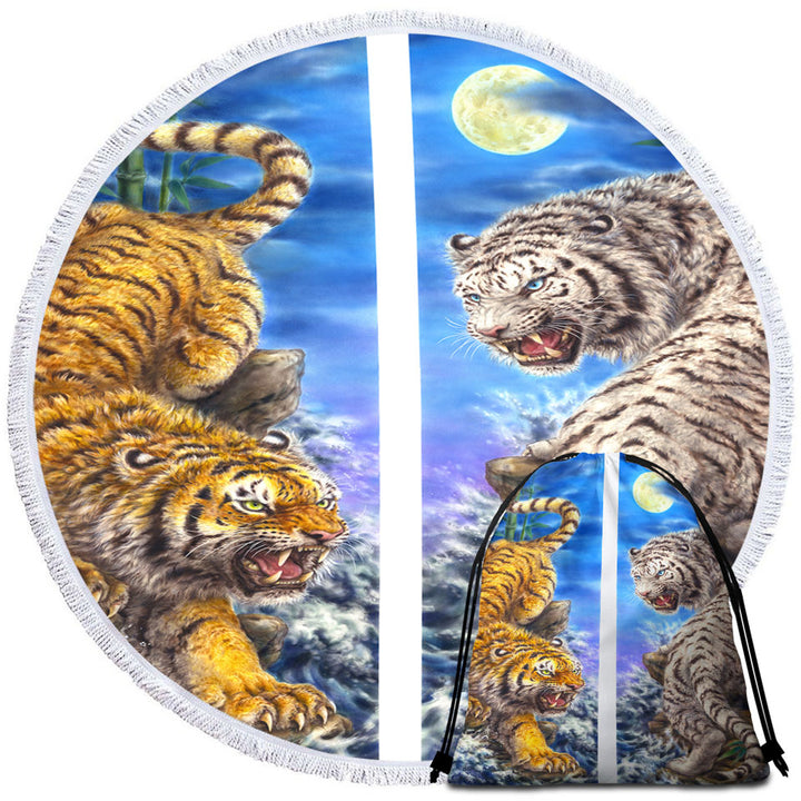 Cool Beach Towels Yin and Yang Orange Tiger vs White Tiger