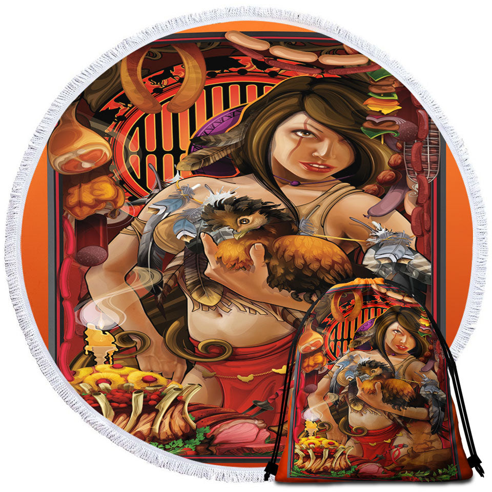 Cool Beach Towels and Bags Set Art Fine Girl the Goddess of Meat