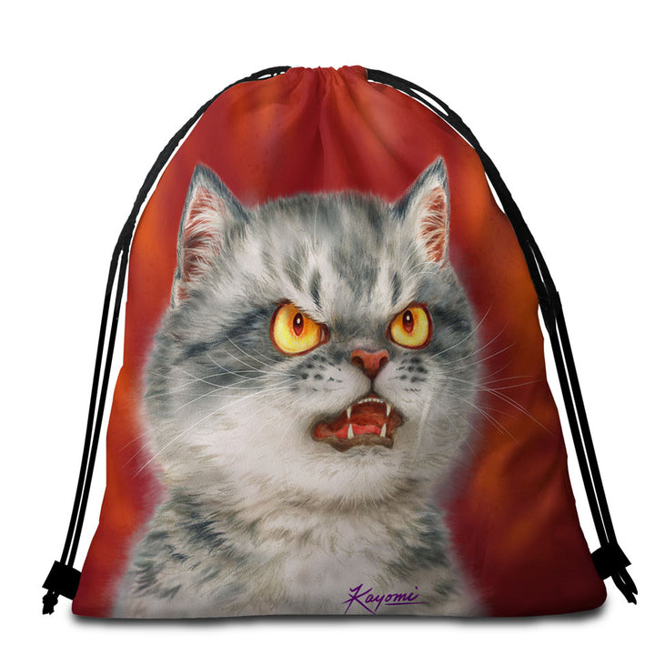 Cool Beach Towels and Bags Set Cats Designs Angry Furious Kitten