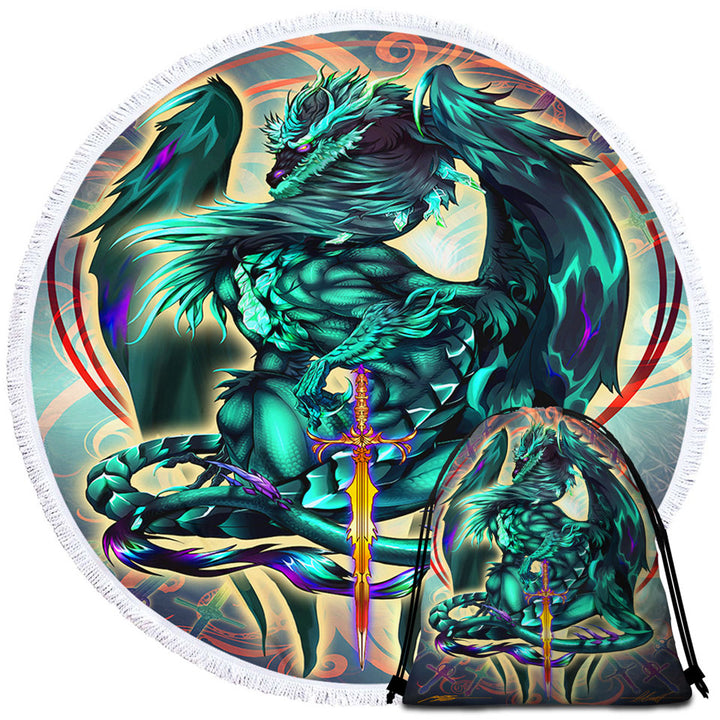 Cool Beach Towels and Bags Set Fantasy Weapon Green Dragon Terra Blade