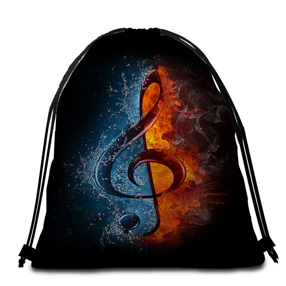 Cool Beach Towels and Bags Set Fire Vs Water Treble Clef Music Note
