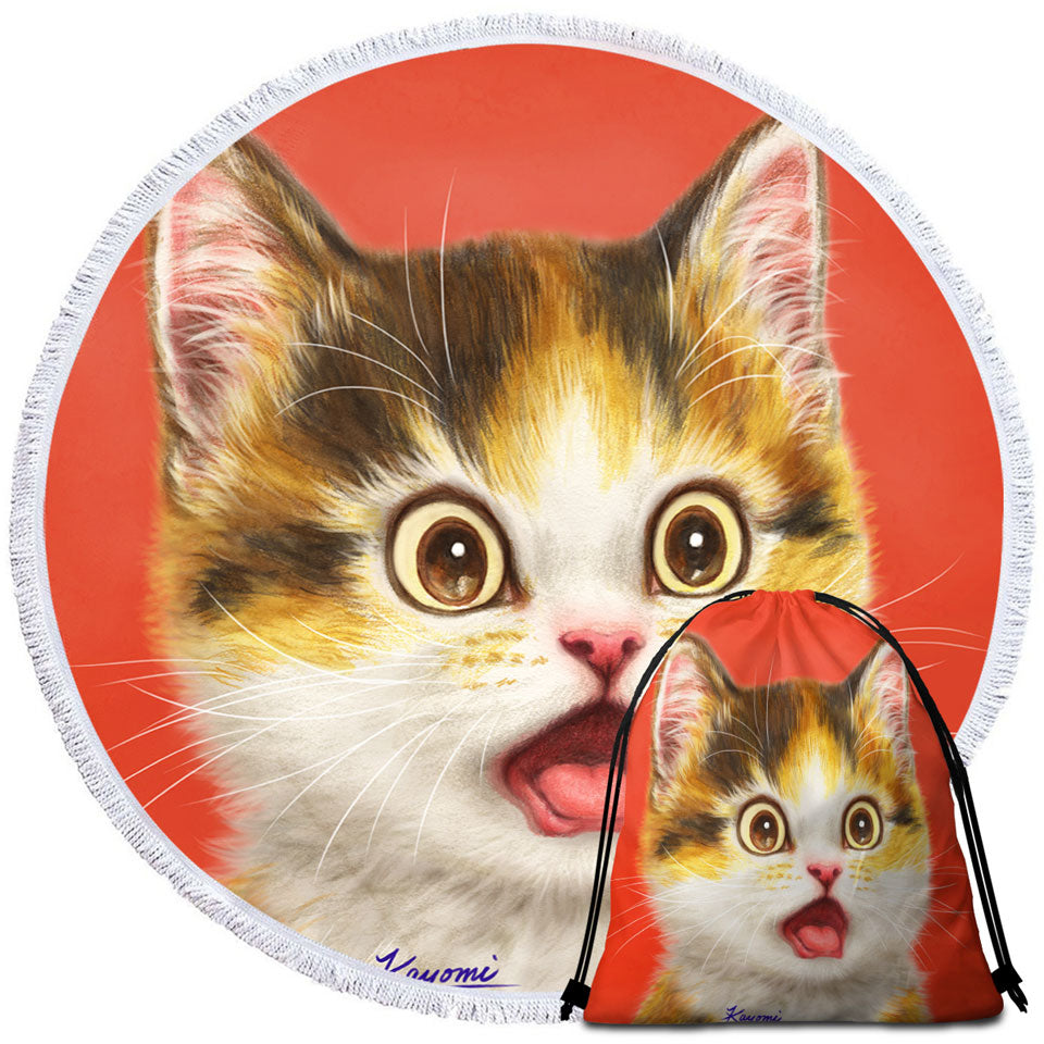 Cool Beach Towels and Bags Set Surprised Cute Kitten Cat