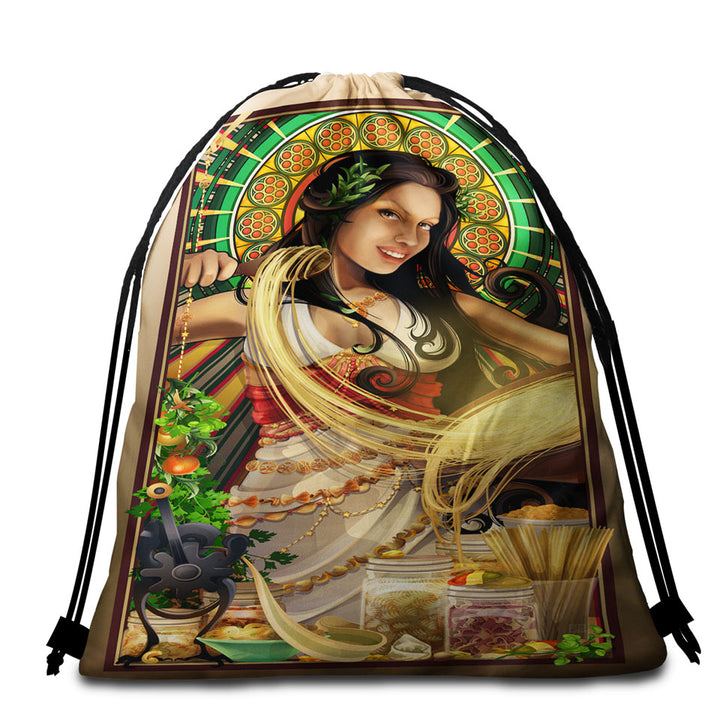 Cool Beach Towels and Bags Set Woman Art Goddess of Pasta