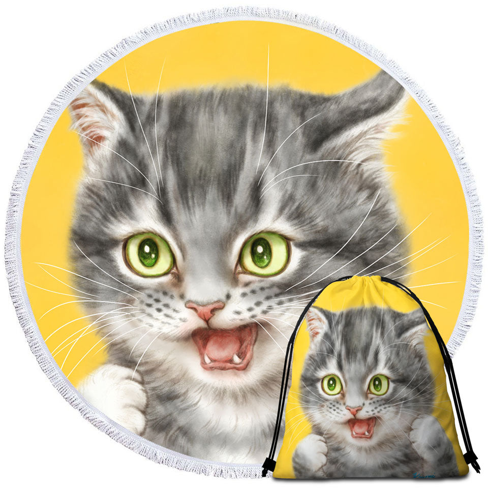 Cool Beach Towels and Bags Set with Cats Art Tough Grey Kitten