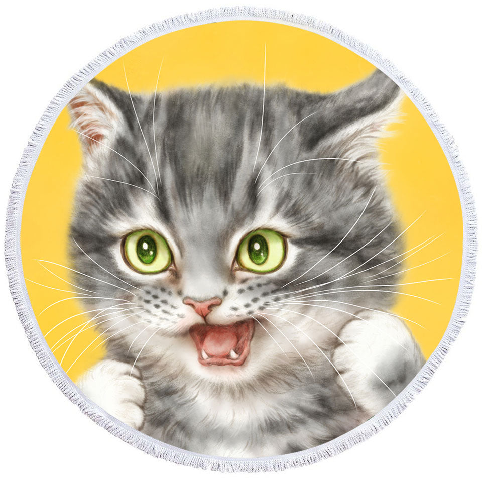 Cool Beach Towels with Cats Art Tough Grey Kitten