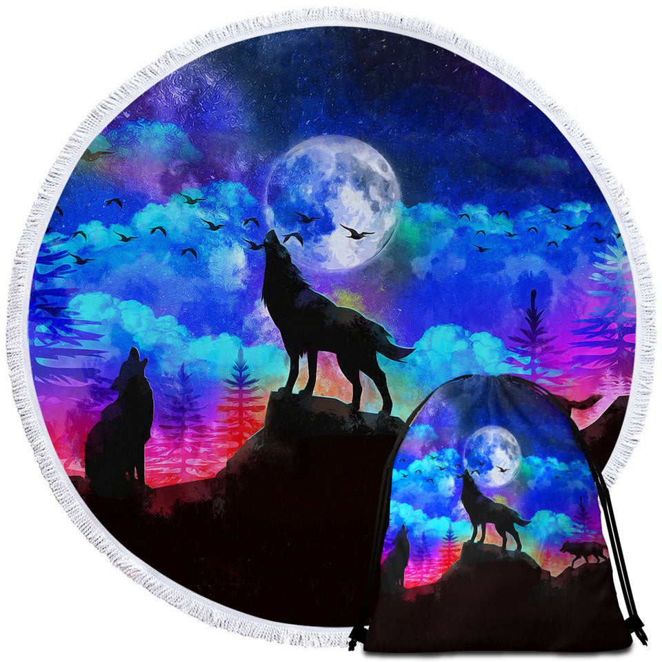 Cool Beach Towels with Full Moon Night Wolf Pack