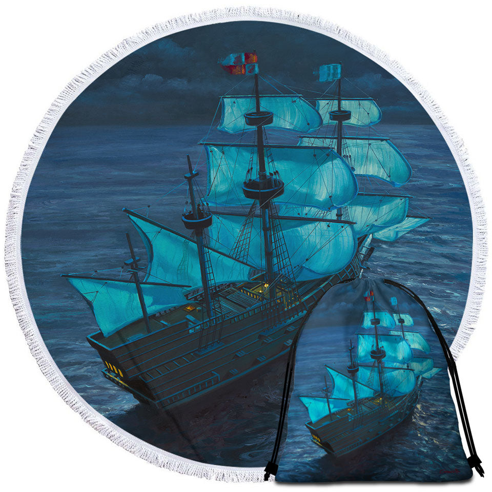 Cool Beach Towels with Sailing Ship Moonlight Voyage