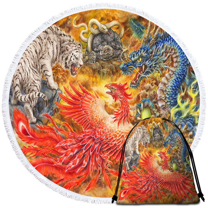 Cool Big Beach Towels Fantasy Art Four Heavenly Beasts